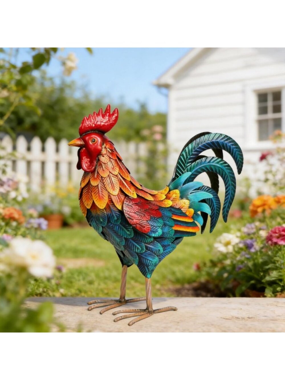 Metal Rooster Garden Statues | Outdoor Chicken Sculptures & Yard Art Decor